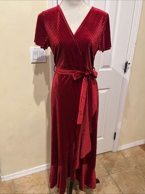 Simplee Apparel Cranberry Red Velvet Wrap Maxi Dress